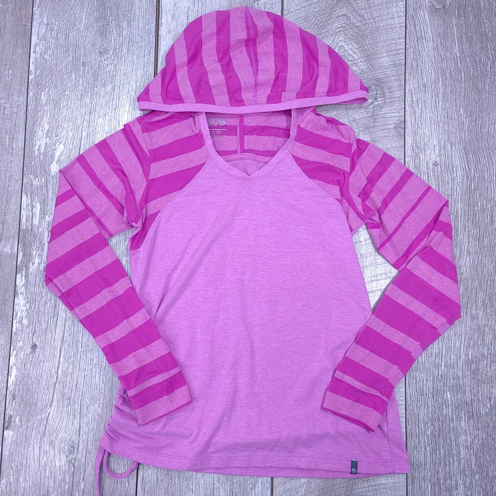 Mountain Hardwear Hoodie Women XS Pink Purple Striped Side Cinch Long Sleeve